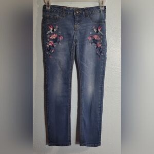 Girls Lee Denim Jeans, Size 8, Embroidered Floral & Bird